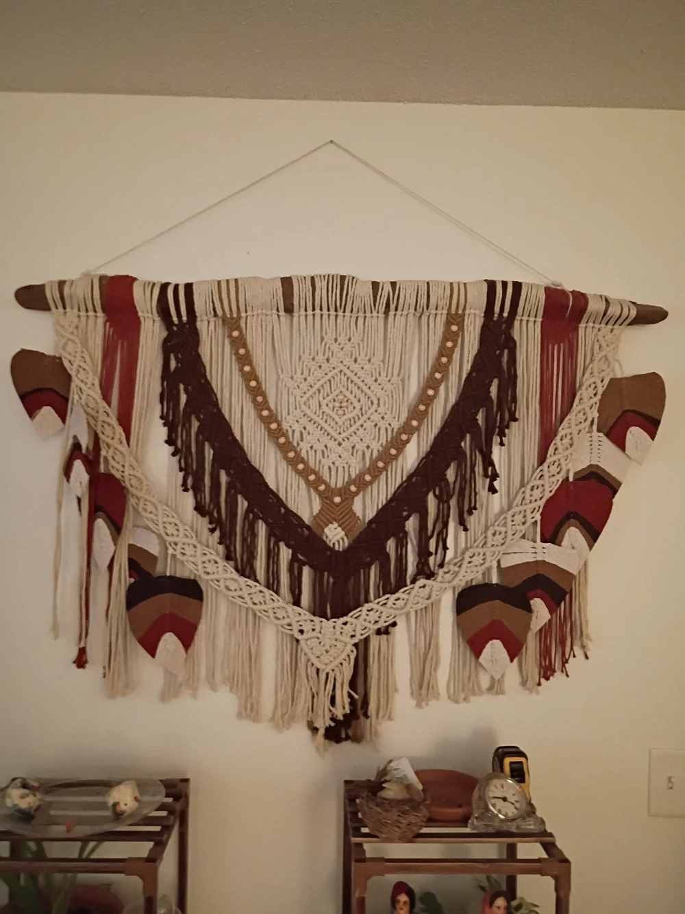 Large Boho Macrame Wall Hanging in Cream, Brown & Rust